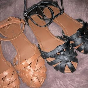 2 pair of closed toed sandals with backing